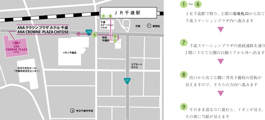 JR千歳駅から当館への道のり図